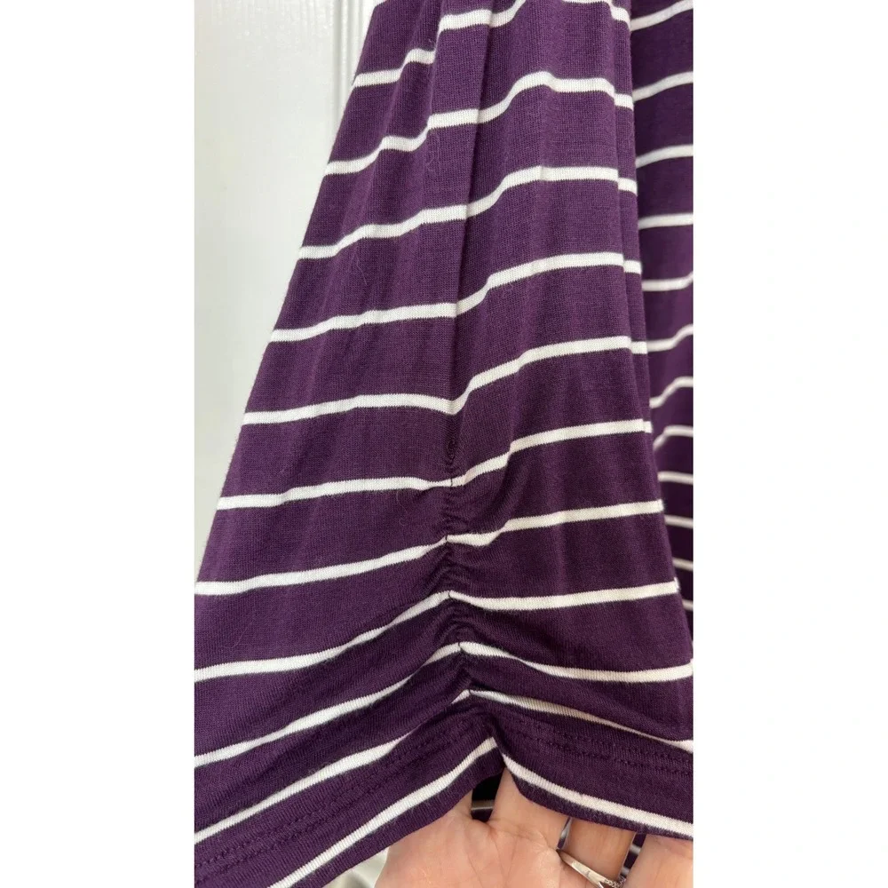Catherines Purple White Striped Ruched Sleeve Tunic Top Plus Size 1X